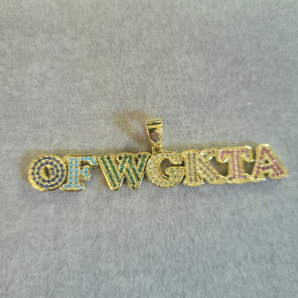 Odd Future OFWGKTA Iced Out Multi Color Pendant Gold Tone Size 2.75" Streetwear